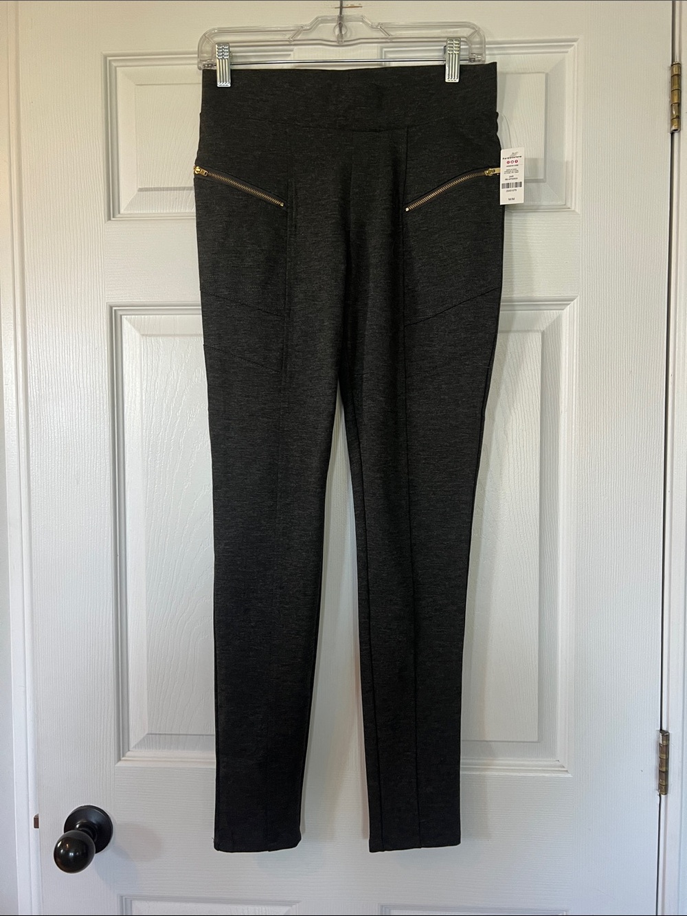 Ardene Charcoal Ponte Leggings with Gold Zippers
